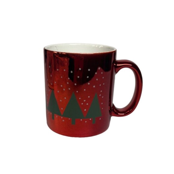 Gift Treasury Metallic Coffee Mug In Box Red Christmas Trees Gift - Picture 2 of 11